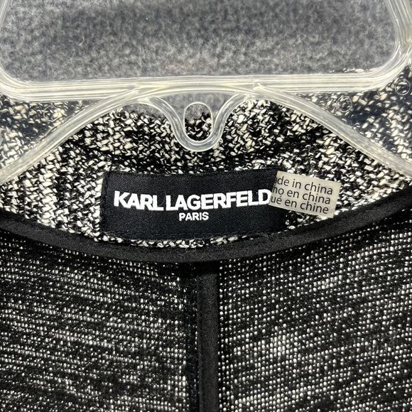 Karl Lagerfeld Jacket Womens XL Tweed Full Zip Blazer Raw Hem Black White - Picture 9 of 14